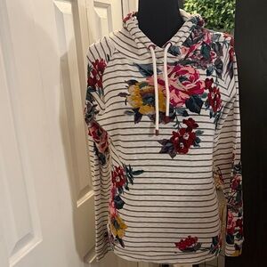 Joules Floral Striped Hoodie - White, Red, Yellow